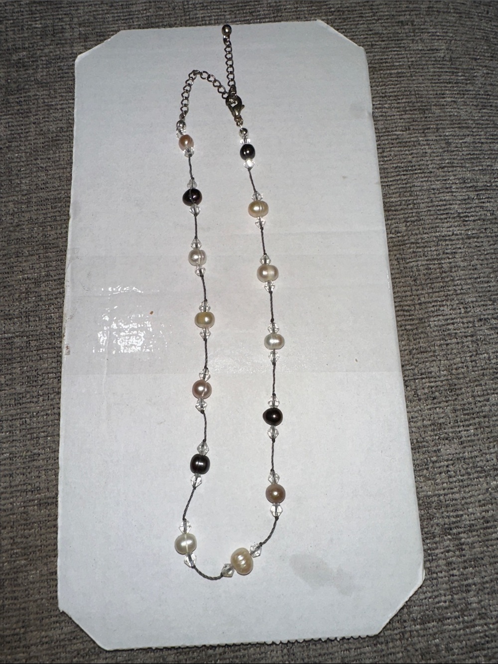 Hand crafted Freshwater Pearl & Crystal Station Necklace Multi Tone